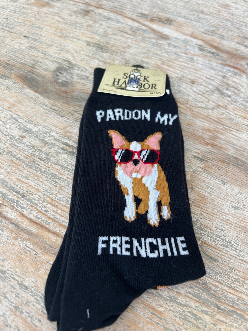 Sock Harbor Men's Black 'Pardon My Frenchie' Novelty Dress Socks